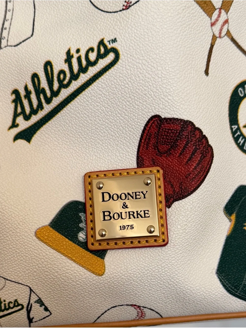 Dooney & Bourke White Oakland Athletics Print Hobo Bag Tan & Burgundy Trim Purse